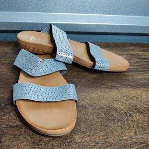 Johnston & And Murphy 9/41 Jodi Silver Metallic Perforated Slide Sandal Size 9.5